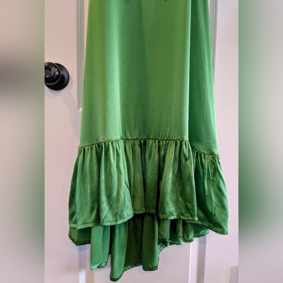 Secret Mission 100% Silk Kathleen Kelly Green Maxi Cutout Dress Size Large NWT - Picture 8 of 16